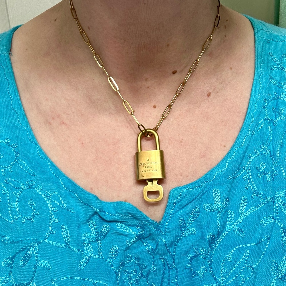 Authentic Louis Vuitton #300 Lock/Key on 18k gold plated Paperclip Chain